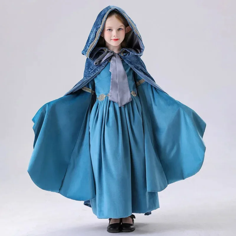 

Косплей принцесса для девочек, костюм королевы эльфа на Хэллоуин, нарядное платье, винтажные средневековые придворные платья, плащ hp6