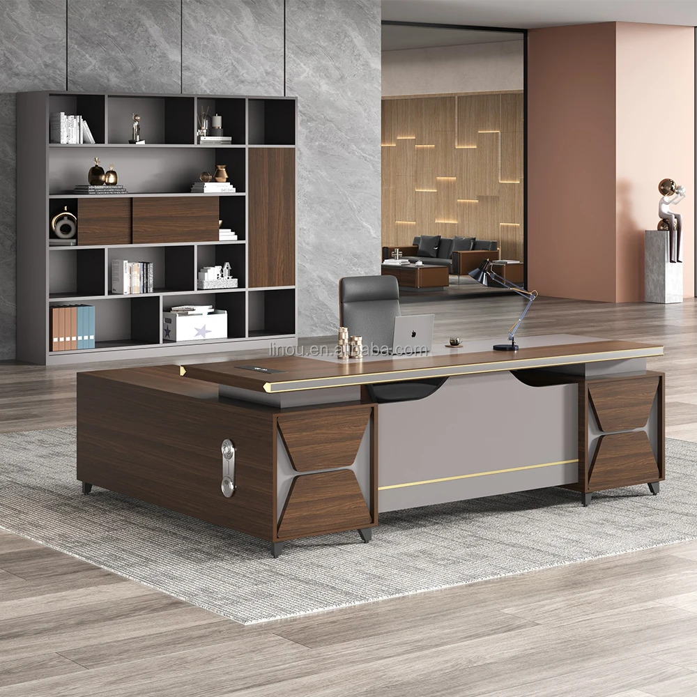 Modern Luxury L-Shape Executive Boss Work Desk Strong Mobile Wooden Furniture For Home Office Elegant Modular Office Table