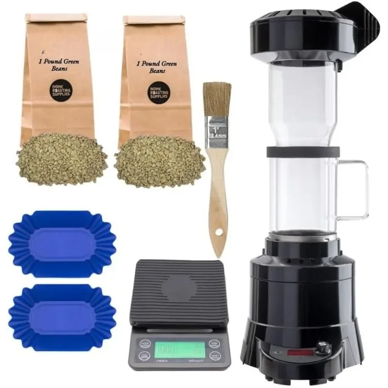 

-Coffee Roaster,Glass Extension Tube,Pour Over DIgital Scale,(2lbs)Sample Pack of Green Beans,(2-Pack)Sample Trays