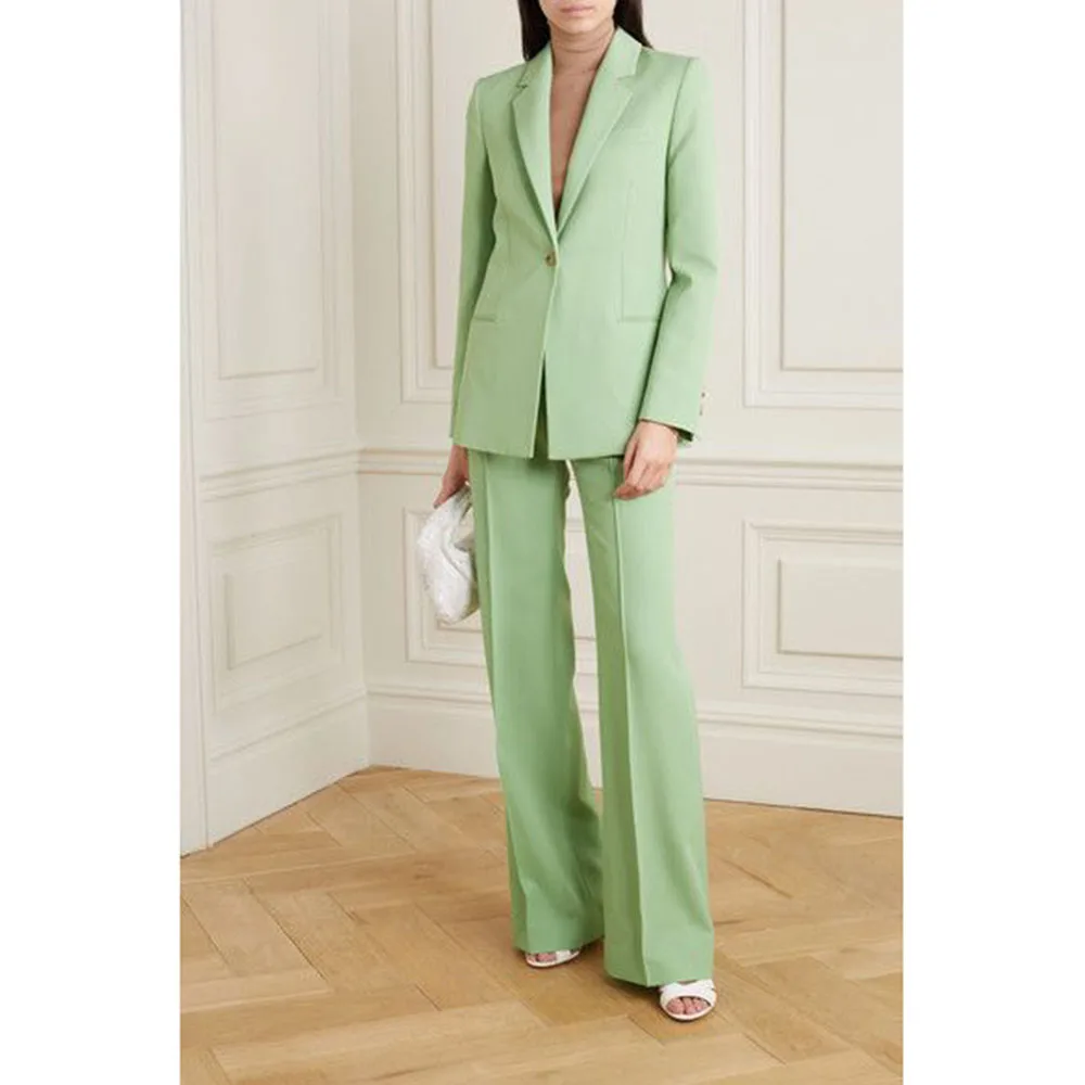 Ropa de invierno verde elegante para mujer, chaqueta con solapa de muesca, pantalones de 2 piezas, conjuntos de Blazers para mujer, ropa femenina para banquete y oficina