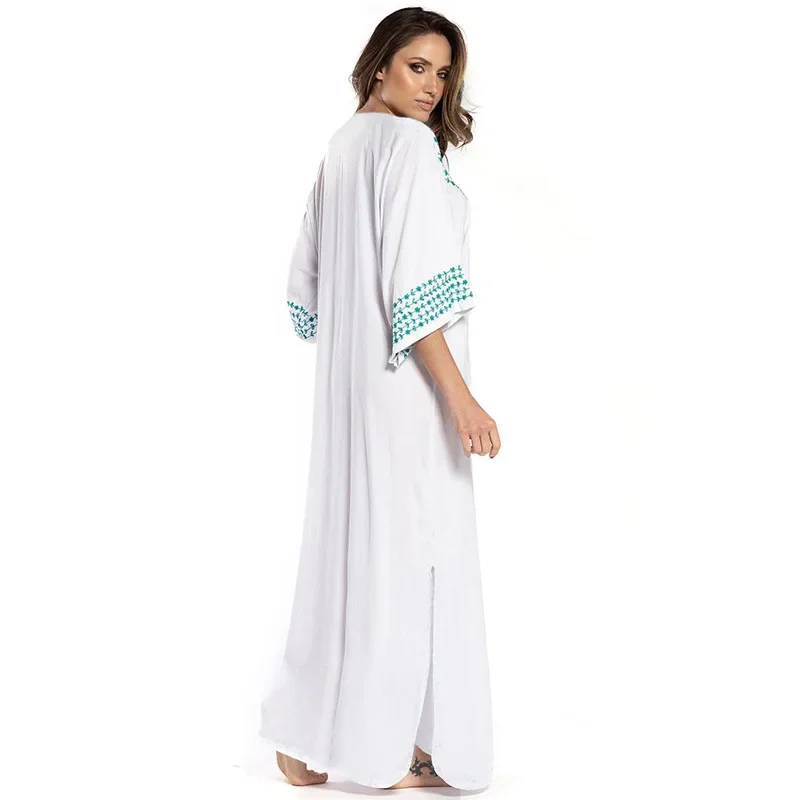 Dames Strandjurk Zomer Casual Losse Bikini Badpak Cover Up Lange Cami Maxi Jurken Gewaad Plage Split Tuniek Vakantie Plus Size