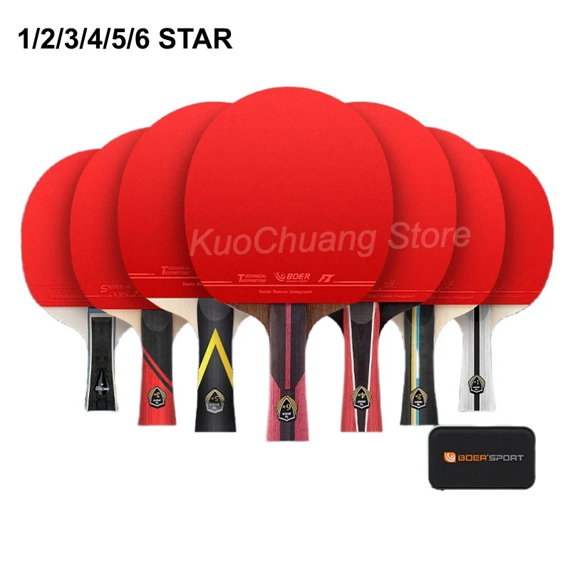 BOER - Raqueta de Tenis de Mesa con Bolsa de Transporte, Raqueta de Ping Pong Profesional de 1/2/3/4/5/6 Estrellas para Jugadores de Todos los Niveles