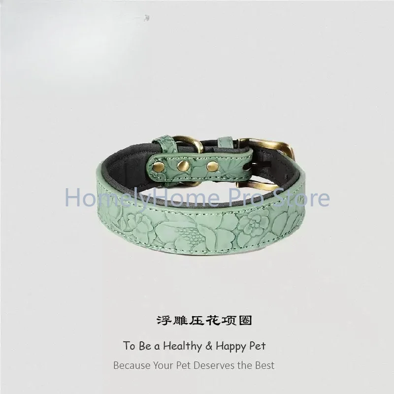 Dog Collar Soft Leather Neck Guard Adjustable Dog Neck Cover Medium and Large Dog Premium Embossed Pet Neck Ring