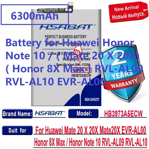 HSABAT HB3973A5ECW 6300mAh Battery for Huawei Honor Note 10 / ( Mate 20 X 20X) ( Honor 8X Max ) RVL-AL09 RVL-AL10 EVR-AL00