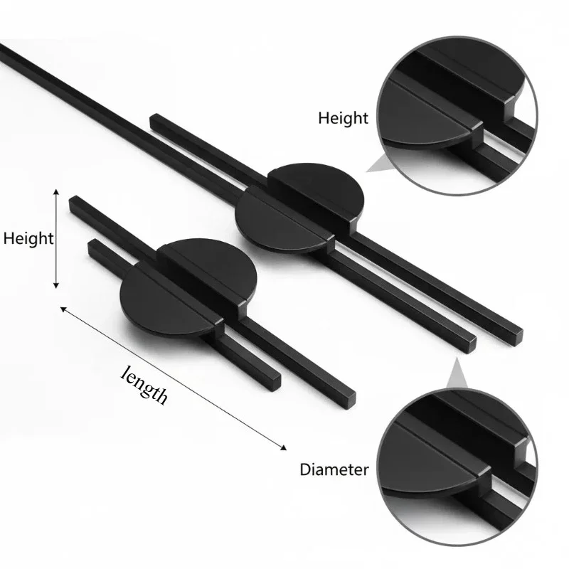 Black Aluminum Alloy Wardrobe Door Handle Minimalist Cabinet Pull Available as Single or Pair Extended Length Furniture Handles
