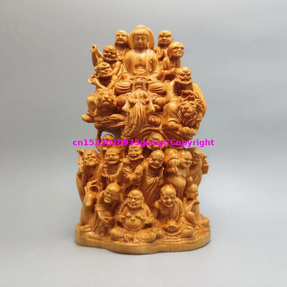 Free ship # GOOD collection handmade wood carving image of the Buddha Eighteen Arhat Buddhas Buddhist family worship offering