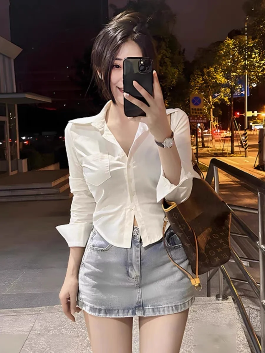 Pure Desire Vita-Acco ort irt Ragazza piccante da donna Design elegante Slim Fit Primavera Bottone superiore ket Miscela di cotone