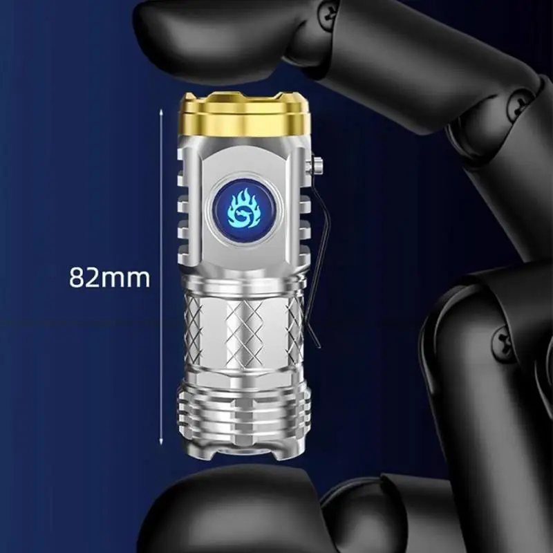 LED Mini Flashlight Type-C Rechargeable Waterproof 3rd Gear Adjustable Brightness Strong Lright Self Defense Flashlight Powerful