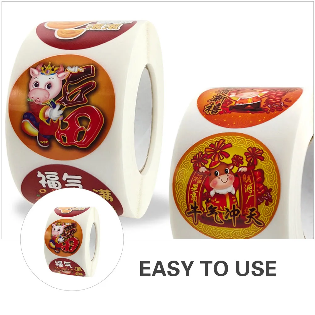 

New Year Stickers Copper Plate Ox Window Festive Design Gift Ox Year Sticker Roll Adhesive Folder Labels