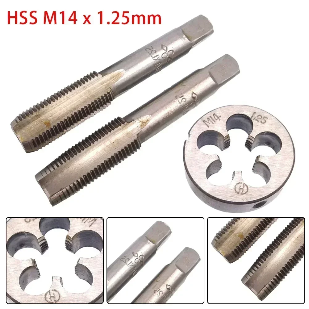 Tap  Die Set HSS M14X 1.25mm Taper & Plug Tap & M14 X 1.25mm Die Metric Thread Right Hand HSS Screw Tap Drill Bit Set Hand Tool/