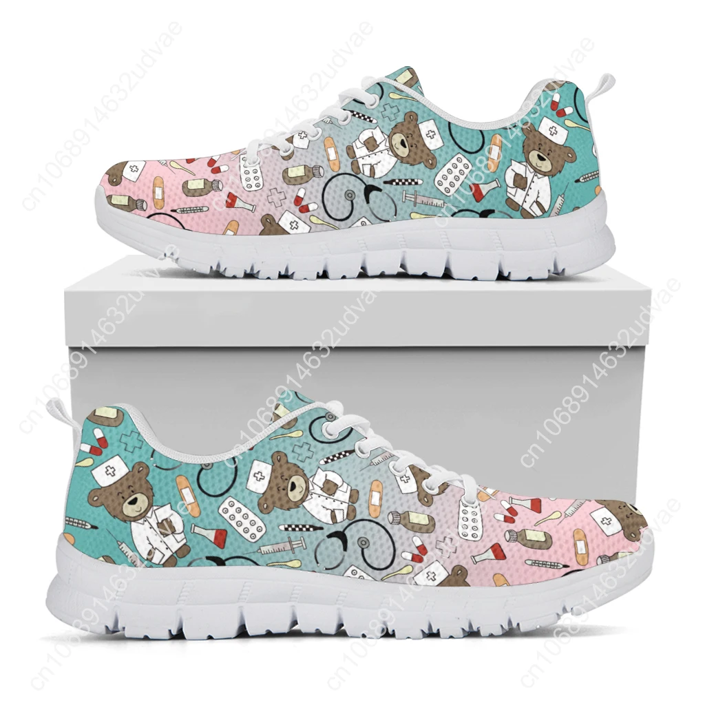 Women's Casual Sneakers Cute Medical Bear Print Flats Woman Cute Gradient Nursing Footwear Females Spring Loafers