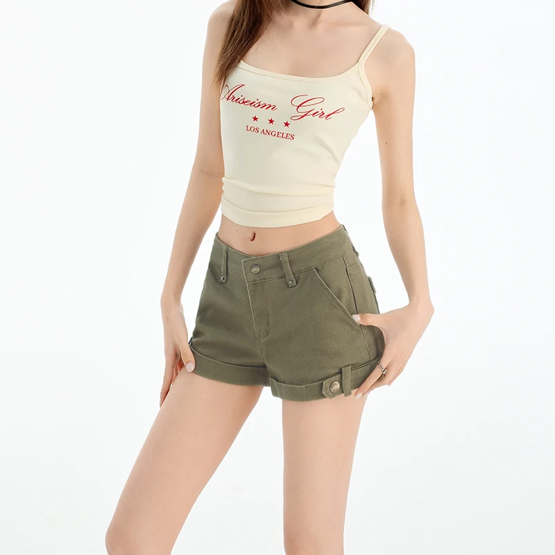 

2026 Summer Women's Low Rise Y2K Vintage Denim Shorts Streetwear Aesthetic Short Pants Trendy Slim Fit Bottoms