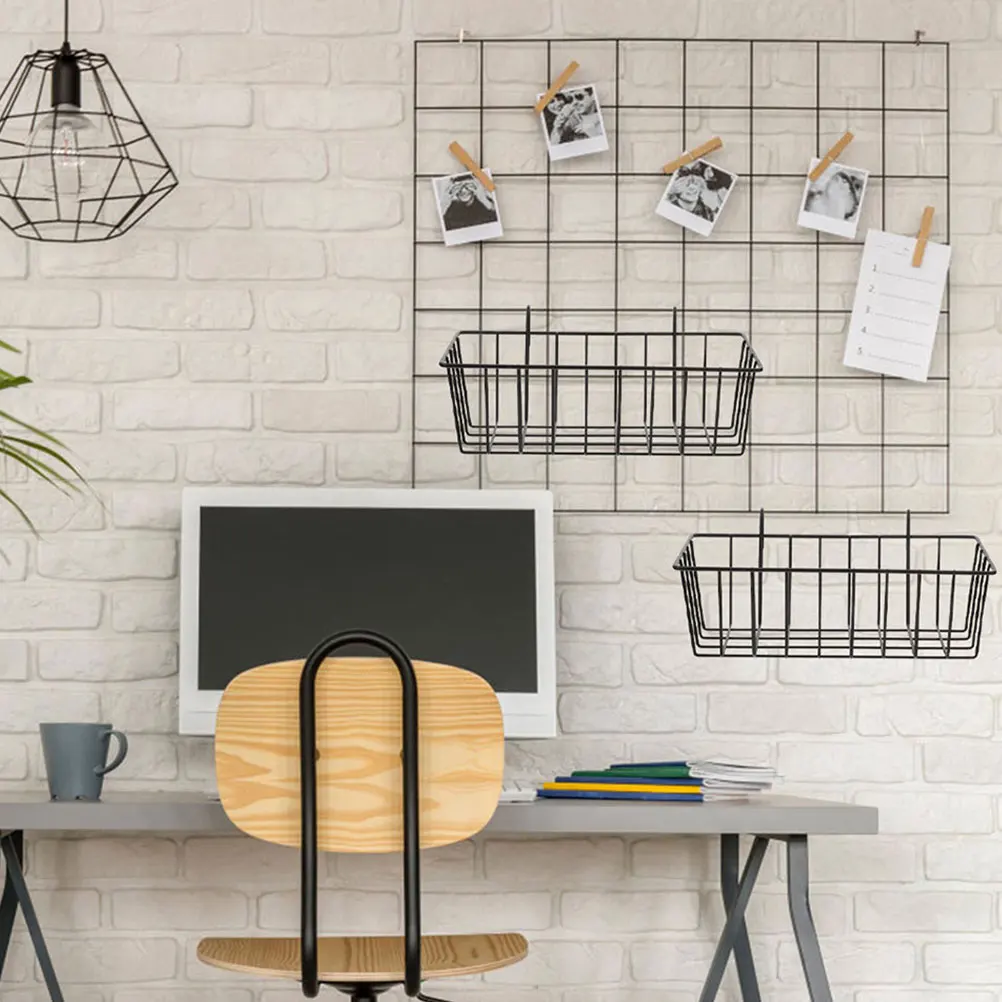 

2Pcs Wall Hanging Basket Rust Resistant Iron Wire Organizer Kitchen Bathroom Storage Sundries Rack Hanging Wire Basket