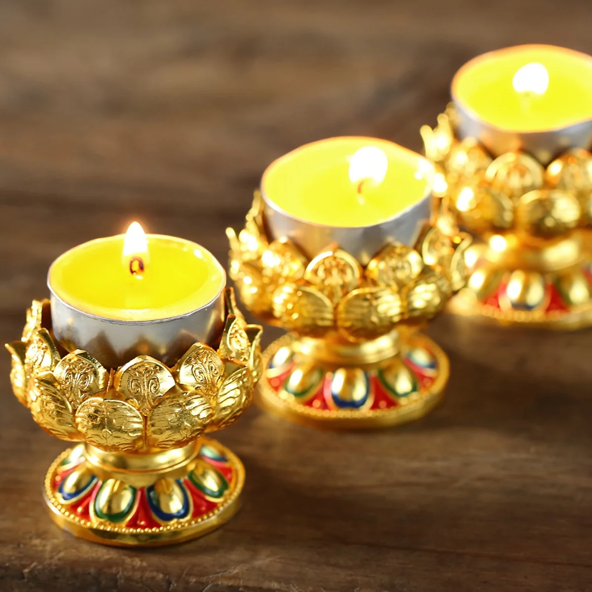 1PC Lotus Metal Candle Holder - Intricate Design Home & Buddhist Temples, High-Foot Seven-Star Candlestick, Candle Holder Decor