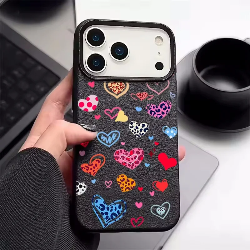 الحب القلب ليوبارد طباعة كاندي حافظة هاتف جلدية آيفون الهواء 17 16 15 14 برو ماكس 13 12 برو ماكس 11 17 برو ماكس غطاء سيليكون