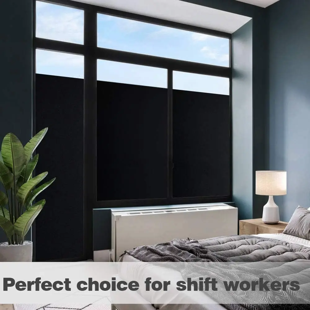 Blackout Static Cling Window Film, Total Light Blocking Privacy Cover, 45/60cm Width for Home Office
