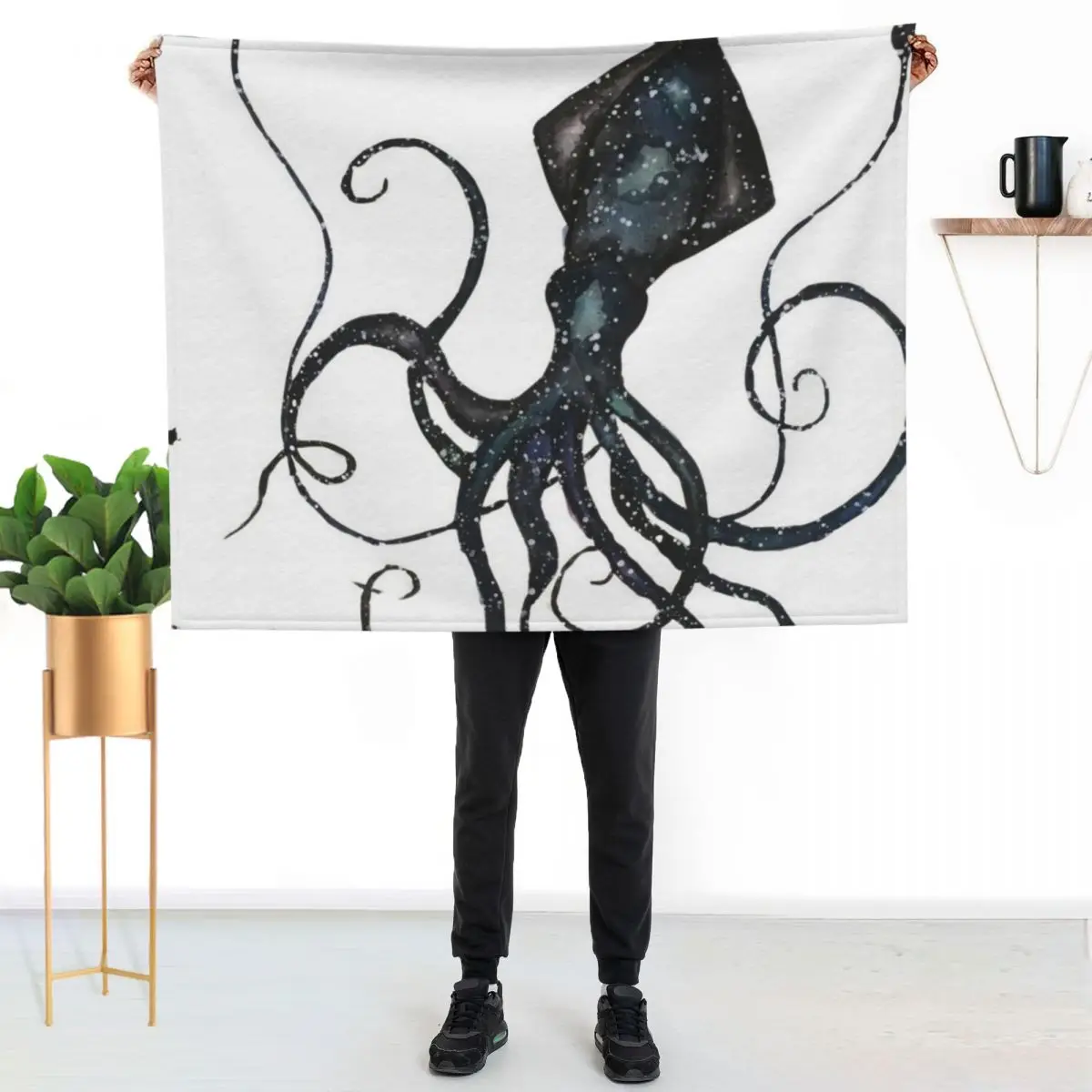 

Galaxy Squid Watercolor Throw Blanket Cozy Home Blanket Gift for Christmas Holiday