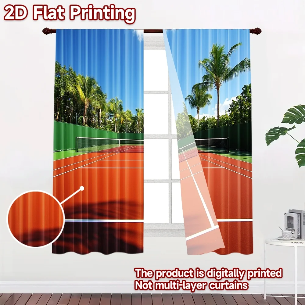 2D flat 2pcs Curtain Country Style Tropical Tennis Court Durable polyester fiber Birthday Party for living room decor for