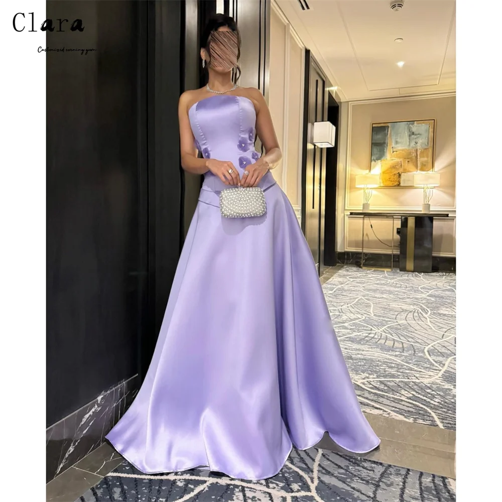

Clara Custom Purple 3D Flowers Tube Top A Line Gala Dress 2026 Woman Evening Dresses 2026 Luxury Long Prom Dress Elegant Gown