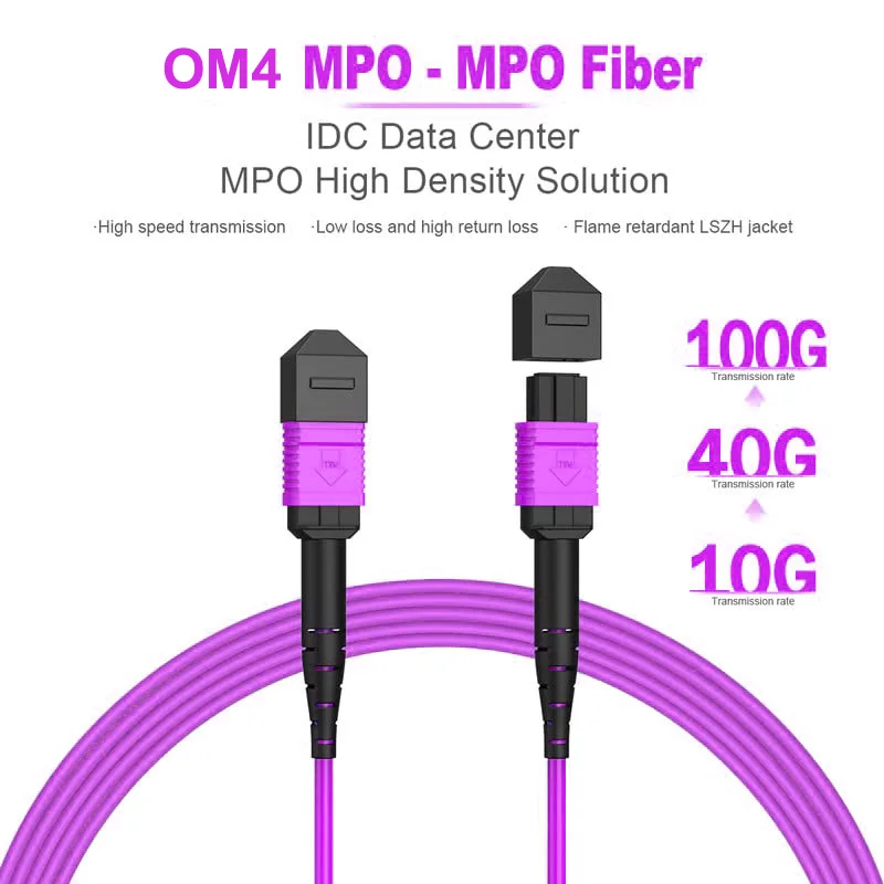 MPO to MPO Fiber Optic Cable 8 Core OM4 Multi-Mode 40Gb/100Gb12 Fibers Female, For QSFP+Transceivers MTP Compatible Application