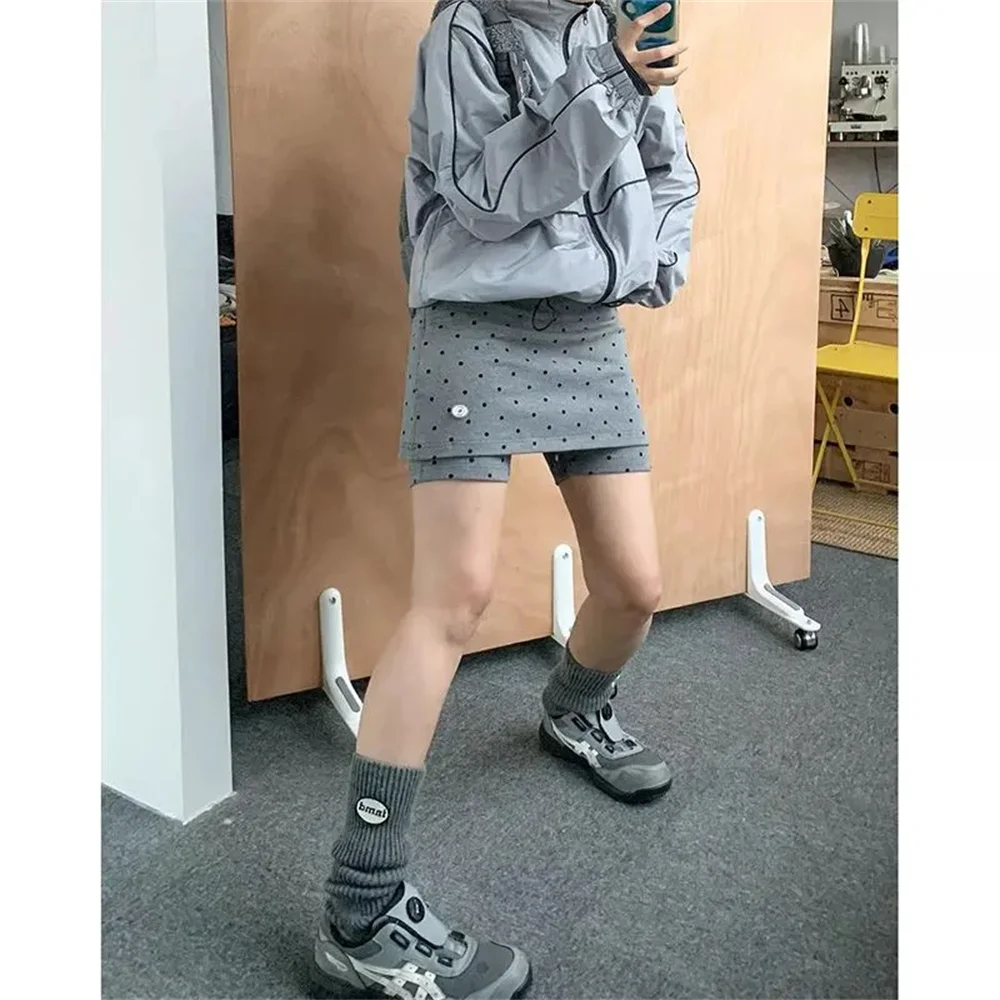 Grey Polka-Dot Sports Short Skirt Women Summer High Waisted A Line Shorts Skirts Korean Harajuku Chic Streetwear Y2K Mini Skirt