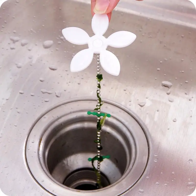 

Drain Hair Catcher 5 Piece 40cm Flower Shape Chain for Sink Kitchen Shower Home Hotel Laundry Wet Room RV