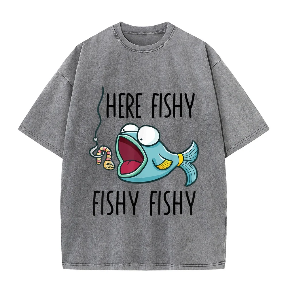 Here-Fishy Shirt Kids Toddler Boys Girls Funny Fishing T-Shirt T Homme Coton 100% メンズ Medium Printed Cotton Fisherman Tee Bass