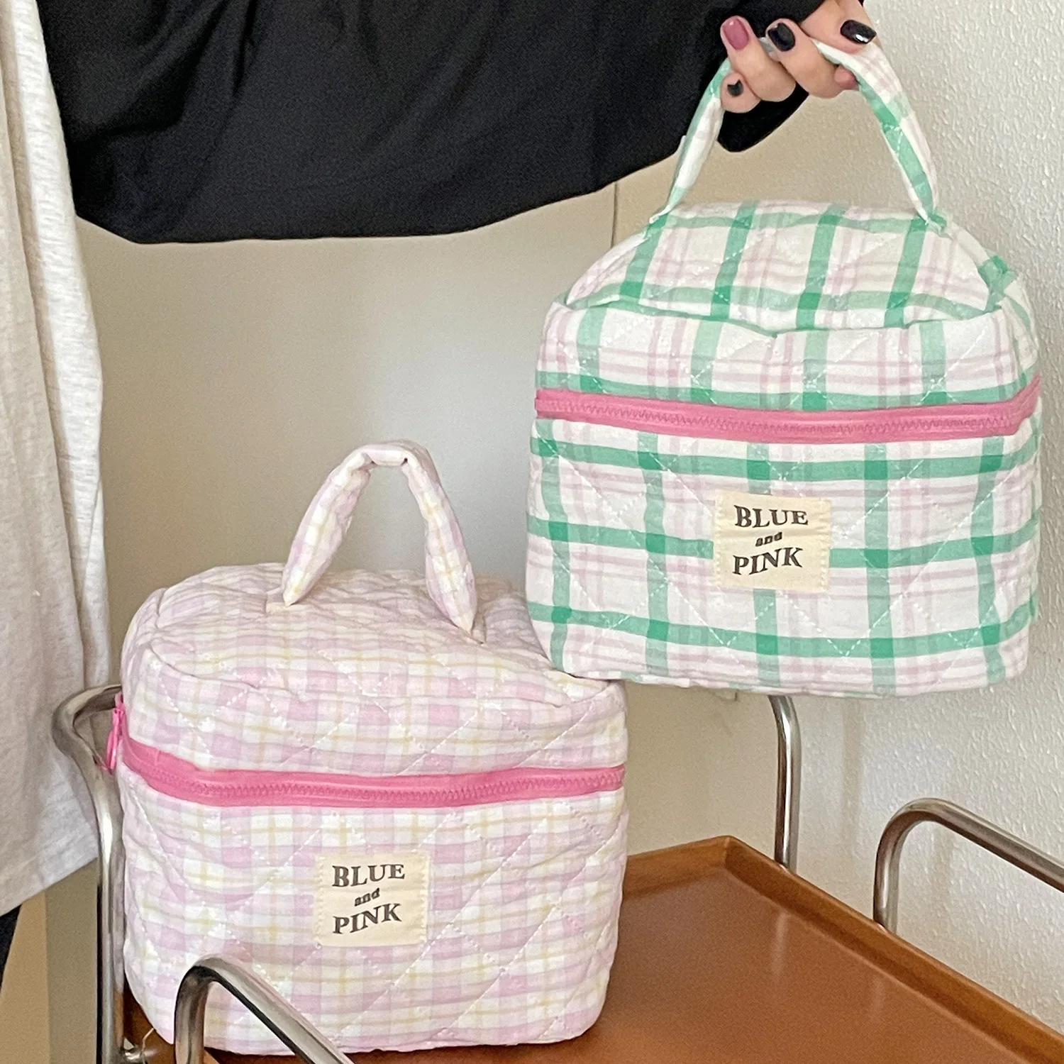 Bolsa cosmética portátil para mulheres, grande capacidade, losango simples, sacos de armazenamento casuais para senhoras, bolsa feminina macia, moda