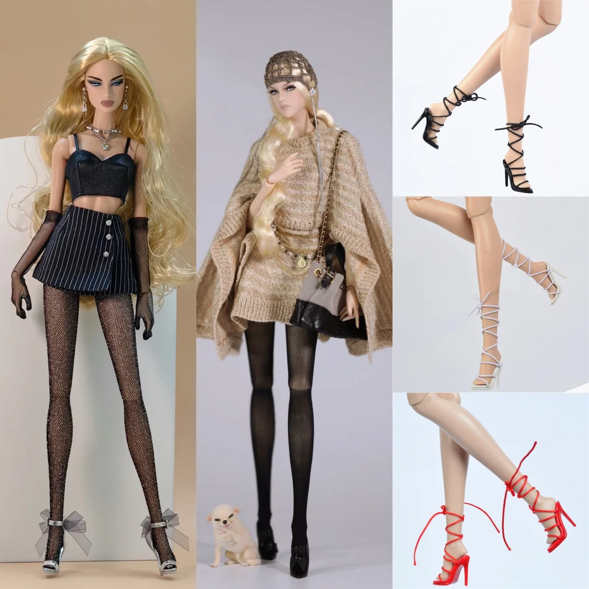 1/6 Doll Shoes Accessories Multi‑Strap Mule Stiletto Sandals Wrap‑Around Ankle Tie Roman Stiletto Sandals For FR Babi Supermodel