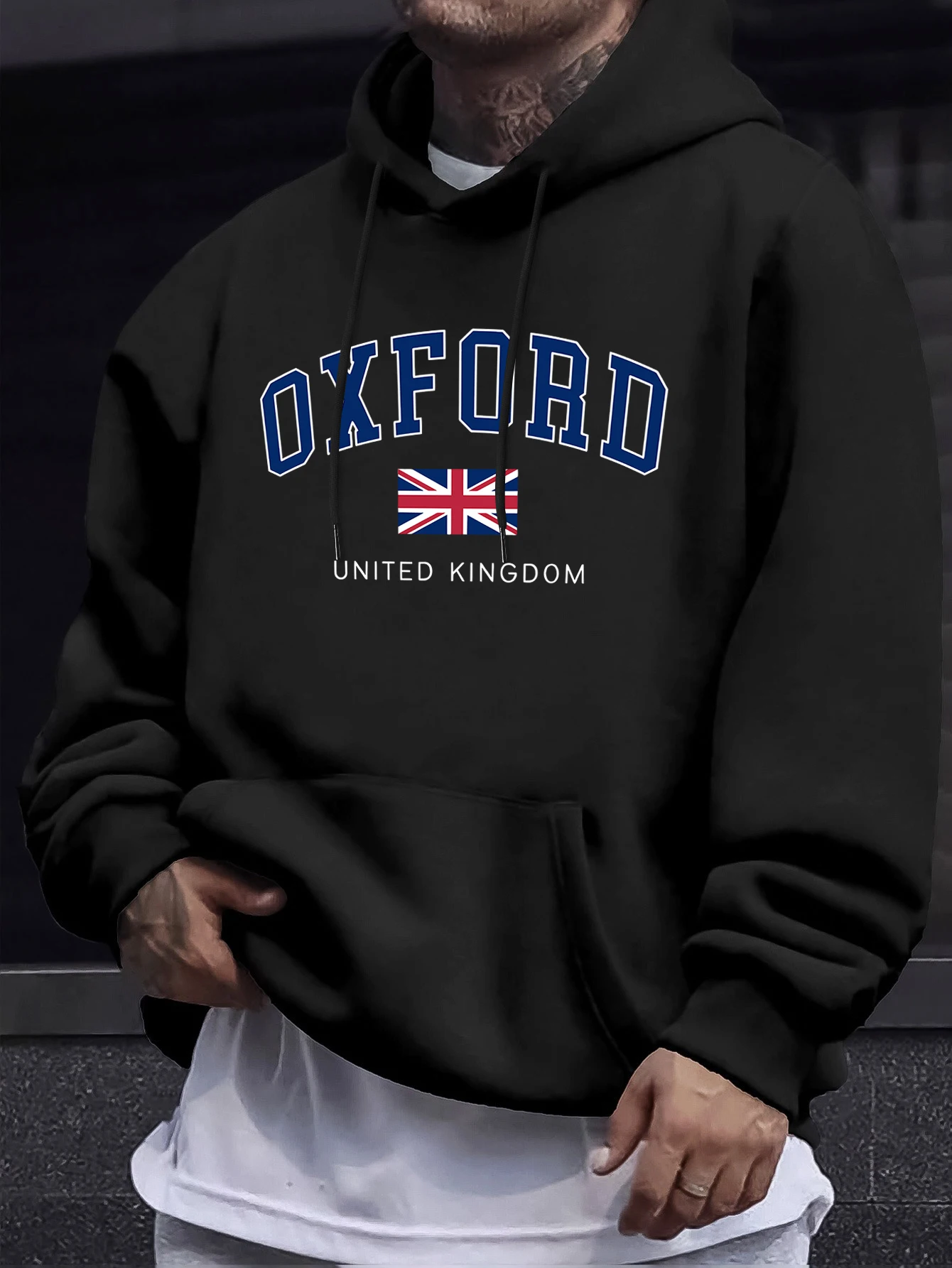 Sudadera con Capucha para Hombre, Estampado de Bandera del Reino Unido, Estilo Oxford, Holgada, Casual, Ropa Urbana, Manga Larga, Otoño Invierno