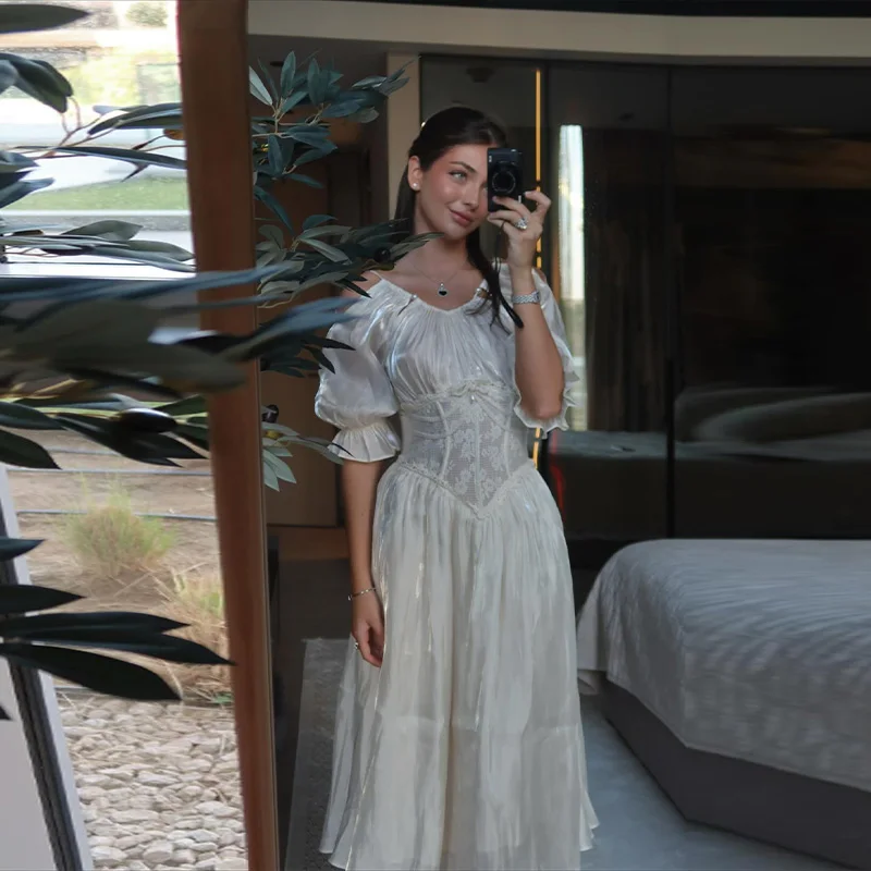 여성용 미드 슬리브 오프숄더 드레스 롱 퓨어 컬러 템퍼먼트 드레스 데이트 출퇴근 여성 의류 여성용 신상 캐주얼 의류