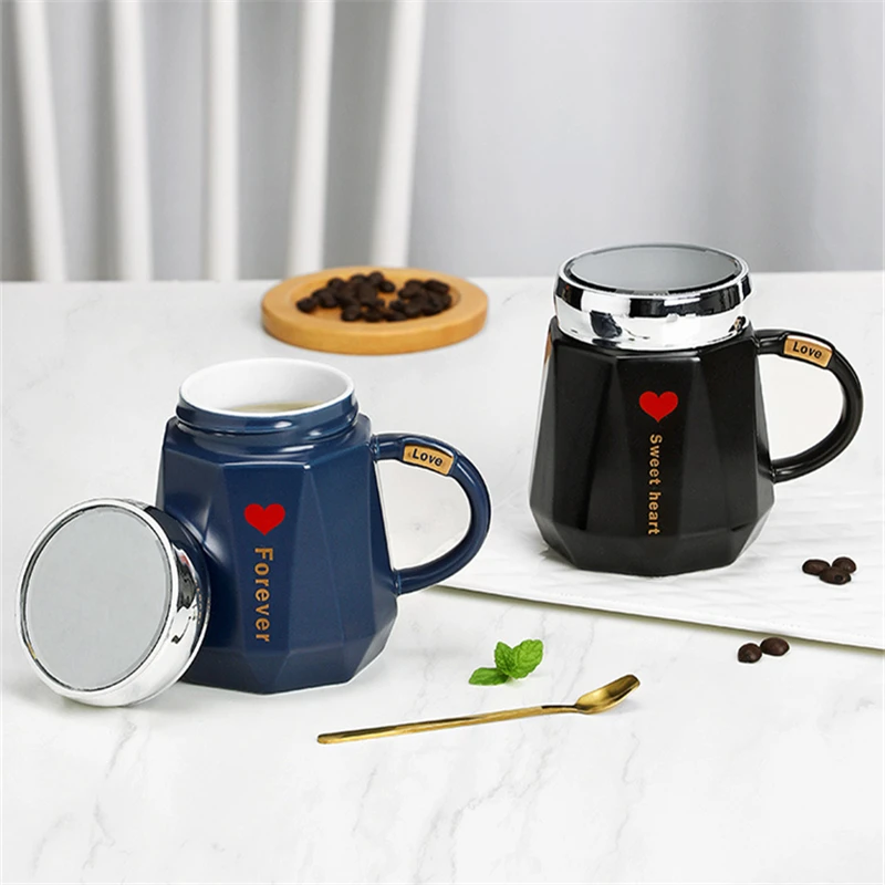 Creative Mirror Ceramic Coffee Tea Mugs High Capacity Beer Drinking Water Cups with Handle for Kitchen Tableware Home Office Use