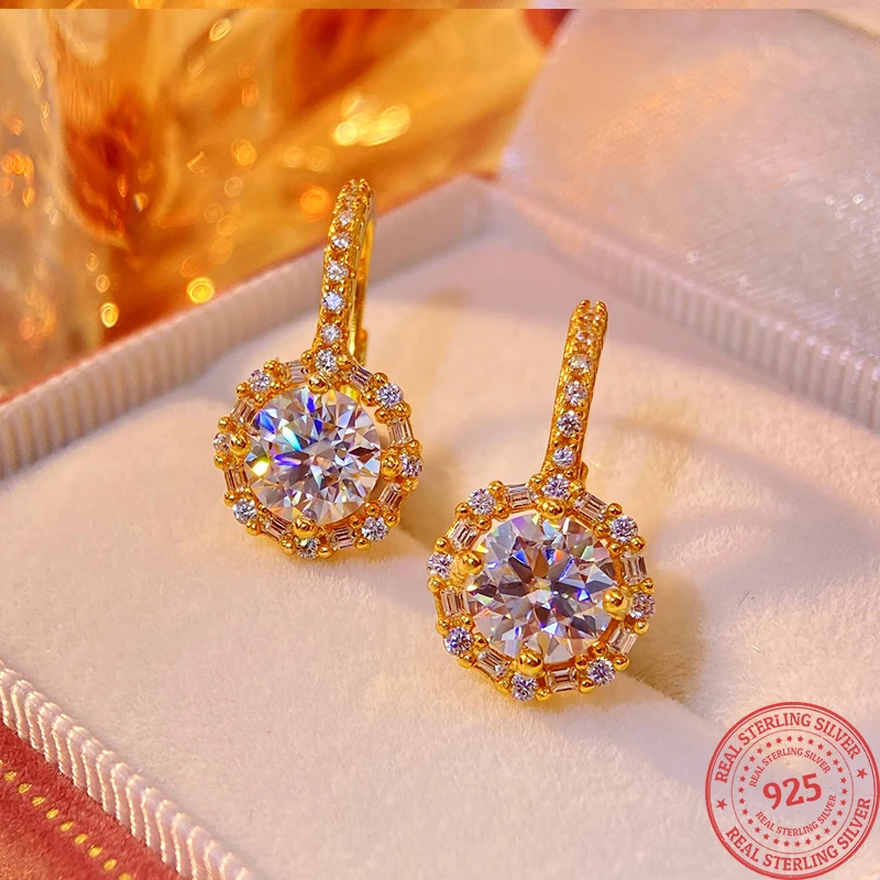 

Новая корейская версия D VVS1 серьги с муассанитом S925 серьги из стерлингового серебра для женщин ювелирные изделия со сверкающими бриллиантами GRA Pass Tester