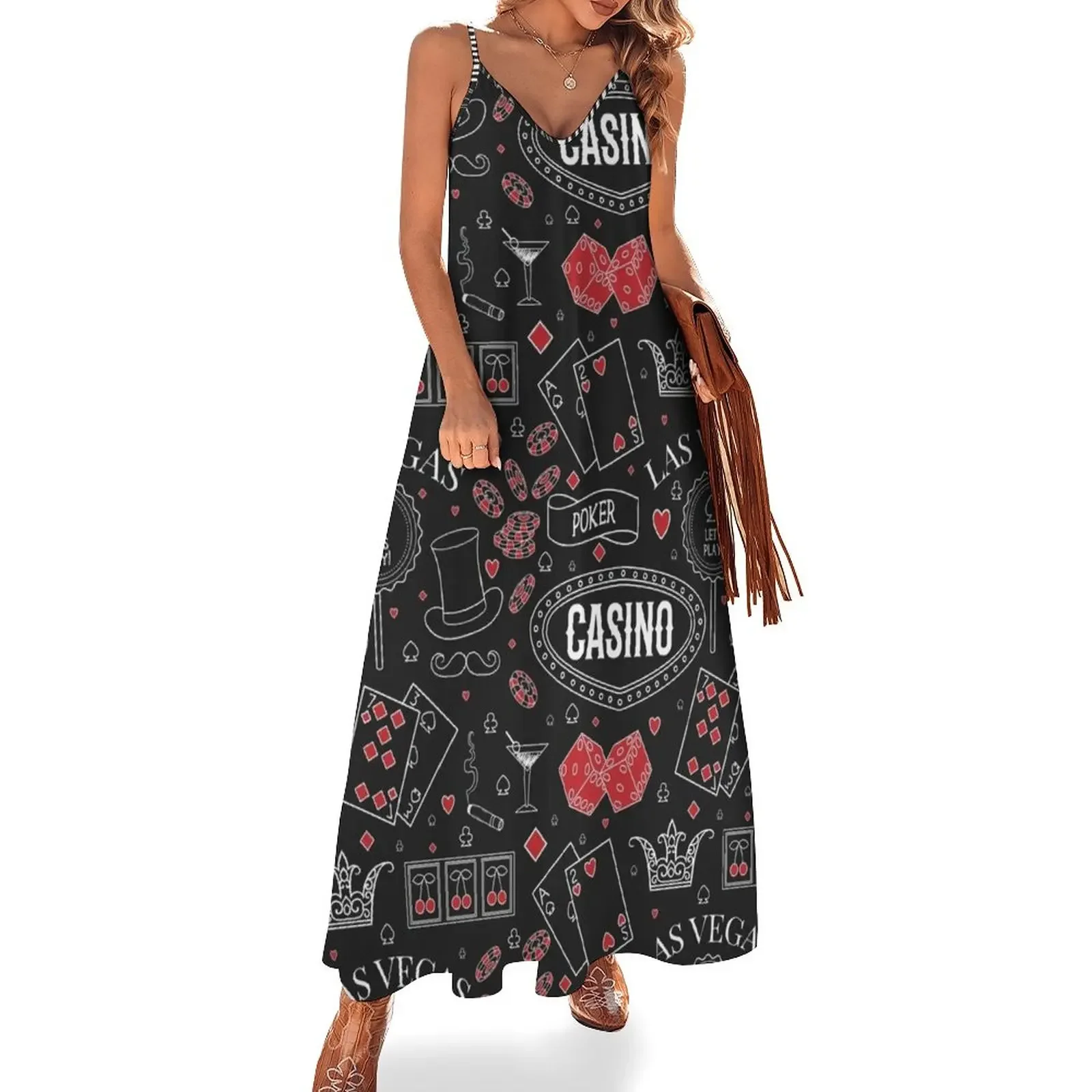 

Casino theme. Seamless pattern with decorative elements on chalkboard. Gambling symbols. Sleeveless Dress Dress for girls