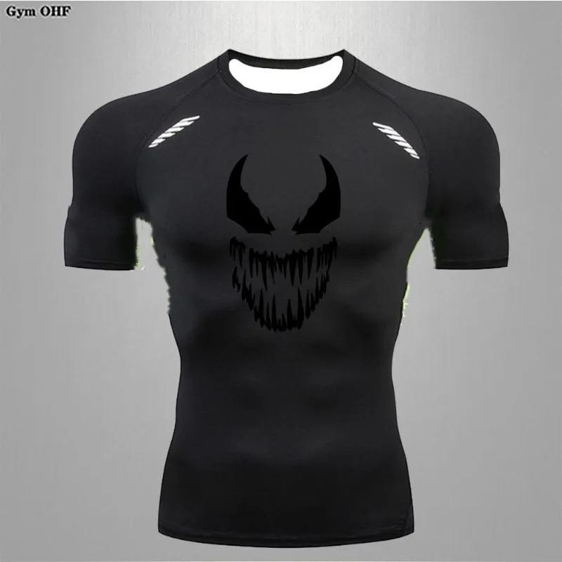تي شيرت رجالي مضغوط سريع الجفاف بأكمام قصيرة للملاكمة وكمال الأجسام ملابس رياضية صيفية للجري مطبوعة للتدريب