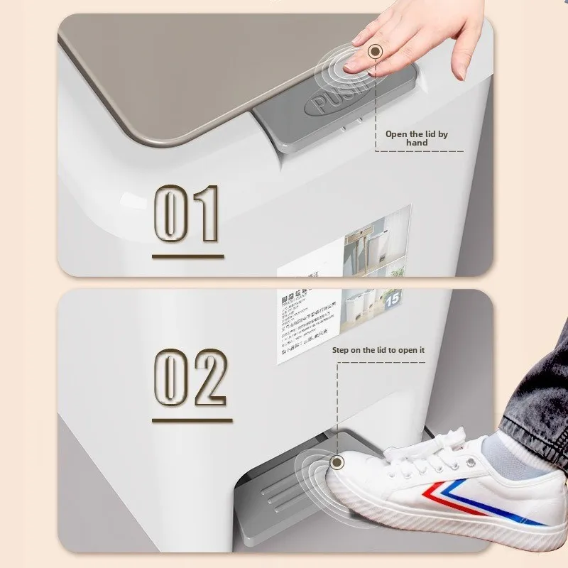 Step-On & Press-Type Trash Can, Sealed Plastic Garbage Bin with Lid, Multi-Use Waste Container for Home, Bathroom, Kitchen