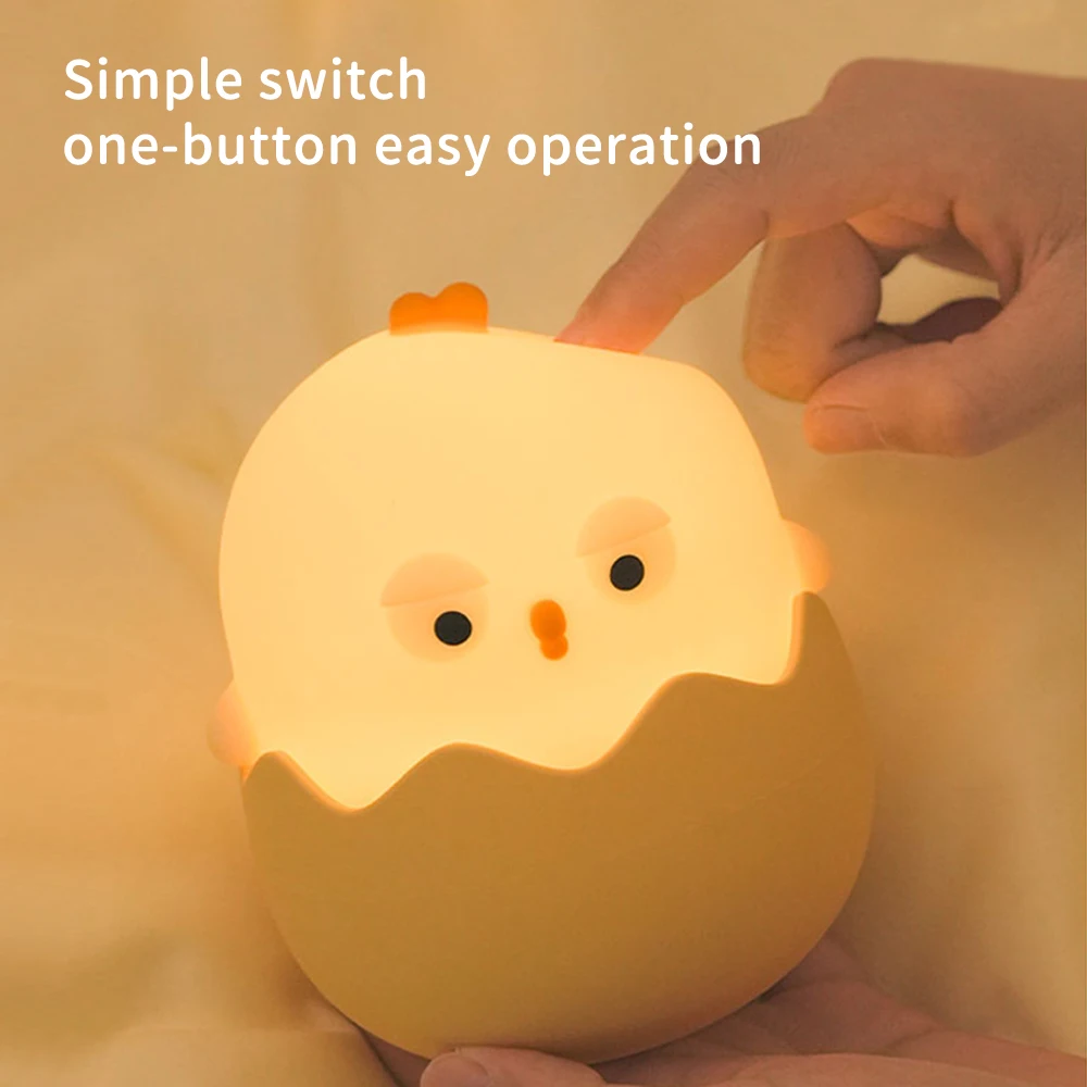 Cute eggshell chicken night lamp USB rechargeable silicone lamp tap light fun and practical desk lamp as a gift is a good choice