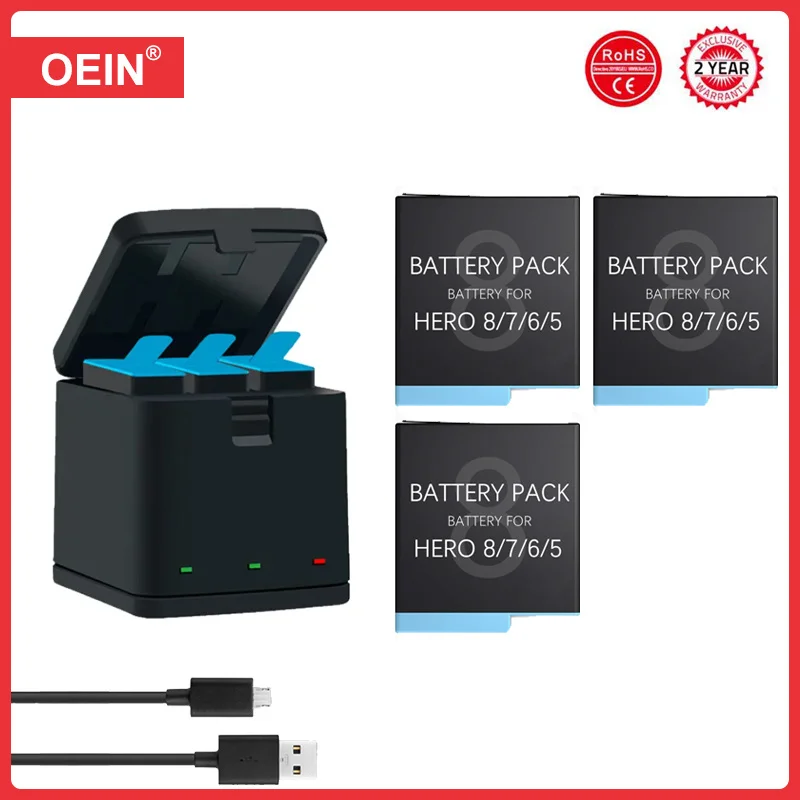 1220mAh Battery for GoPro Hero 7 hero 6 hero 5 Black Battery or Triple Charger for Go Pro Hero7 6 hero5 Black camera battery