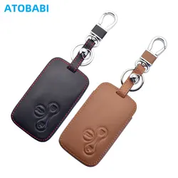 Leather Car Key Cover Bag For Renault Megane Scenic Clio 3 Buttons Smart Remote Fobs Shell Protector Cases Supplies Accessories