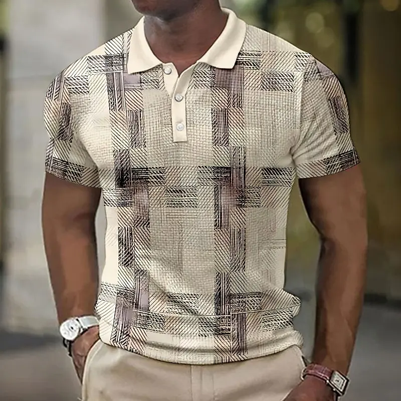 Trendy Personalized Mens Lapel Polo Shirt Exquisite 3D Stereo Print Loose Comfortable Skin-Friendly Breathable Casual Men's Wear