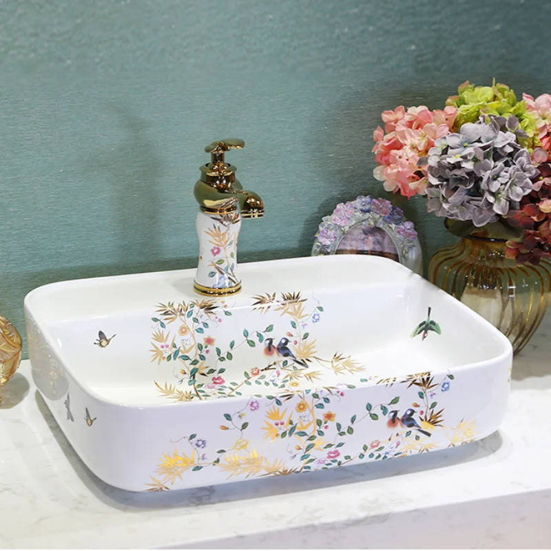 Art Ceramic Washbasin Bathroom Sink Lavatory Sink Ceramic Countertop Wash Basin Bathroom Vessel Sink Bowl for Vanity Top view 2