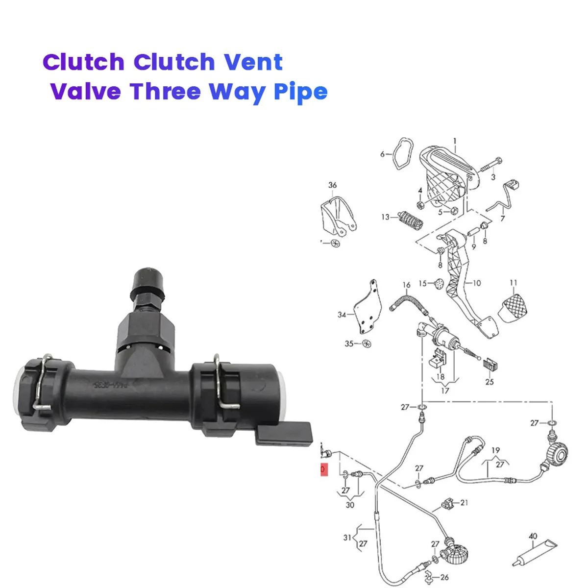 Car Clutch Vent Valve Three Way Pipe 1J0721468E for Audi A3 TT Quattro VW Eos GTI Jetta Beetle 1J0721468C