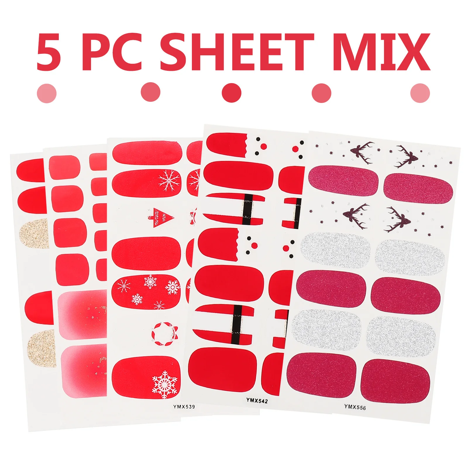 

5 Sheets Christmas False Nails Tips Fake Nail DIY Nail Art Christmas Wraps Xmas Party Fingernail Decorations Fake Nails