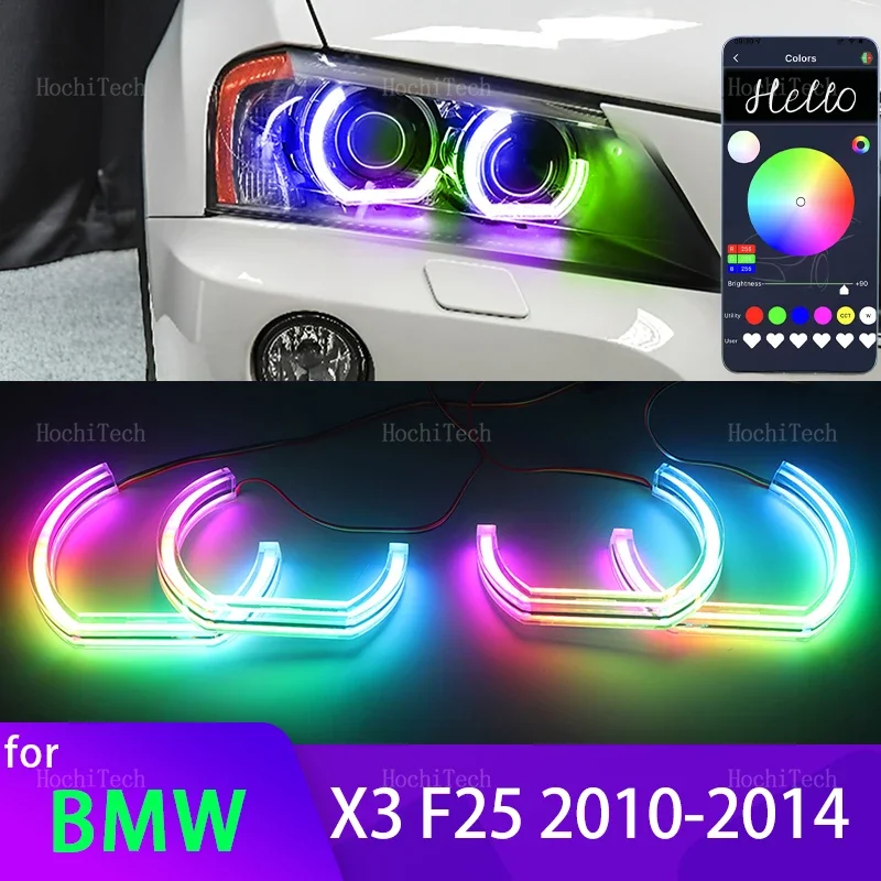 

Для BMW X3 F25 ксеноновые фары 2010 2011 2012 2013 2014 приложение динамические RGB ангельские глазки кольца света DRL с указателем поворота