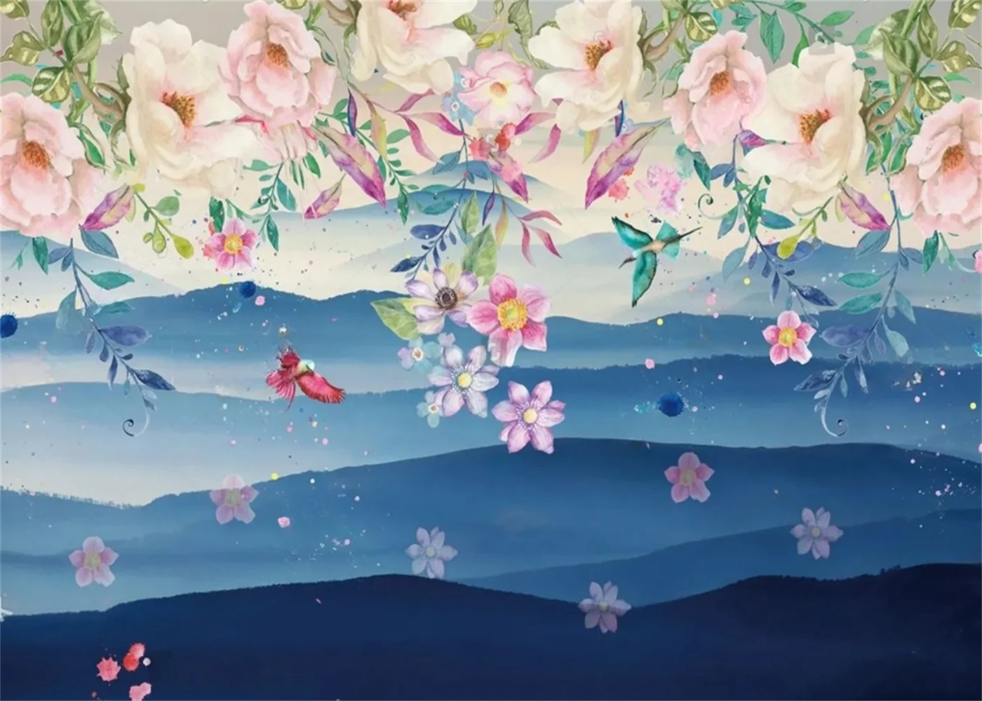 Customized Size Mural Romantic Dreamy Rose Flower 3d Wallpaper Flower Sea Leaves Three Dimensional Lotus Flower Hanging Painting