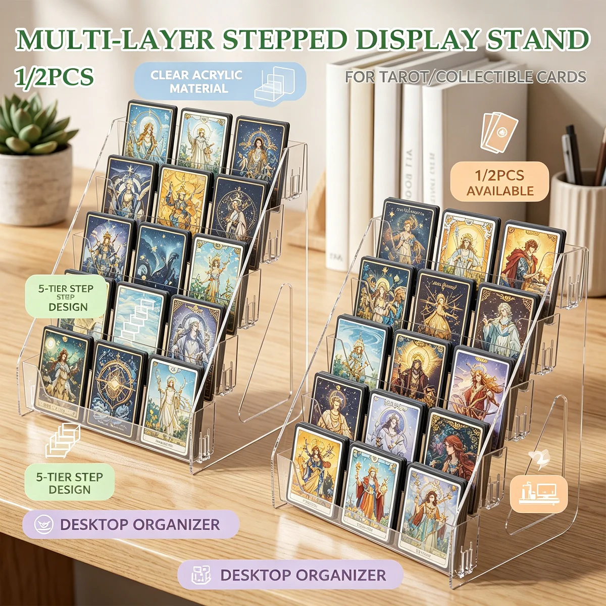5 Tiers Greeting Card Display Stand Transparent Acrylic Sticker Holder Desktop Bookmark Brochure Magazines Journals Storage
