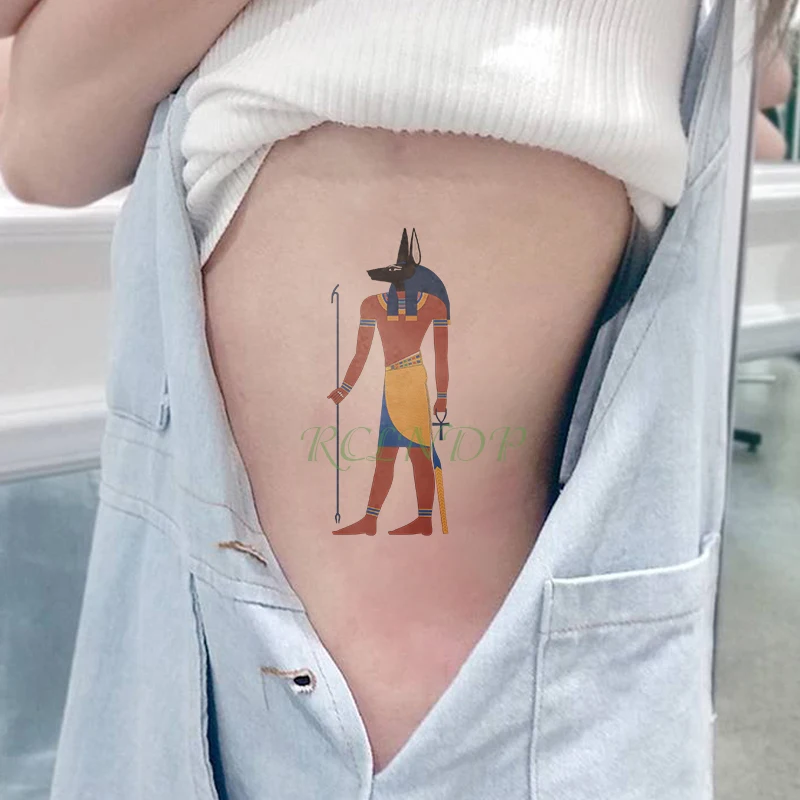 Waterproof Temporary Tattoo Sticker Egypt Anubis Jackal Tatto Stickers Flash Tatoo Fake Tattoos Hand Arm for Kid Girl Men Women