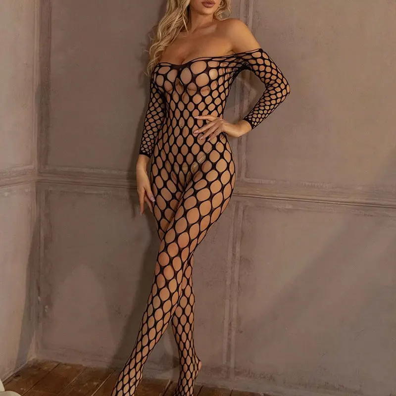 For Women One Piece Hot Fishnet Bodystockings Black Hollow Erotic Sexy Lingerie Sex Costumes Chemises Pornographic Mesh Bodysuit image 6