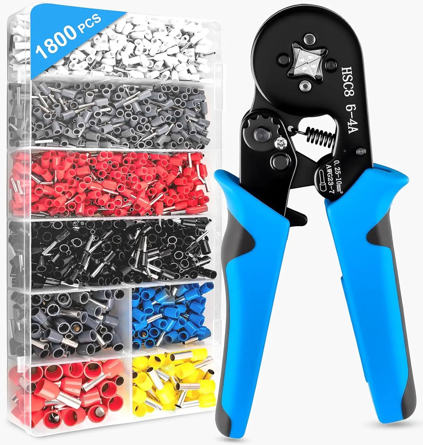 

Профессиональный набор инструментов для обжима клемм с 1800 клеммами, саморегулируемая трещотка для кабелей AWG 23-7 (0,25-10 мм²)