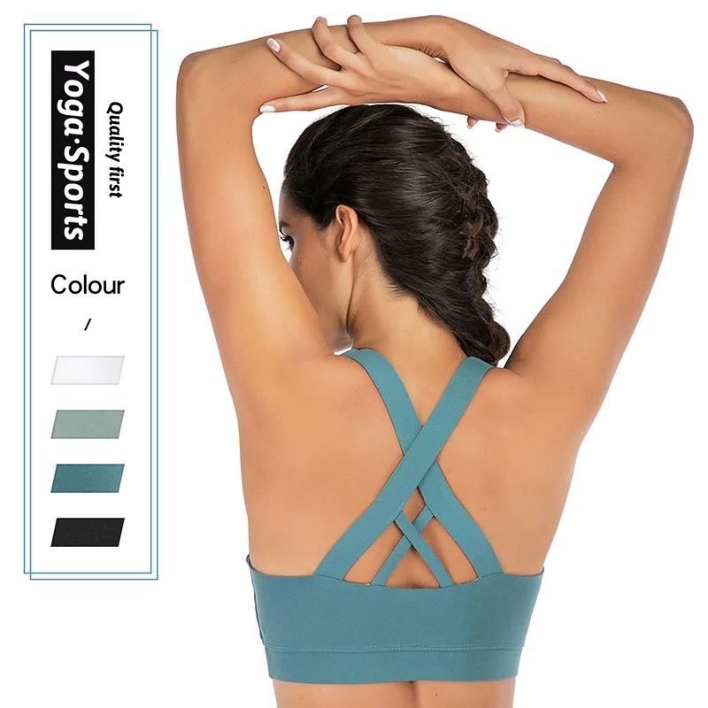 

Comfortable new women's sports bra without steel rims, cross back padded sports bra, medium support yoga bra